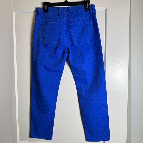 SANDRO Paris distressed Royal blue jeans straight cut high rise crop - Picture 2 of 8